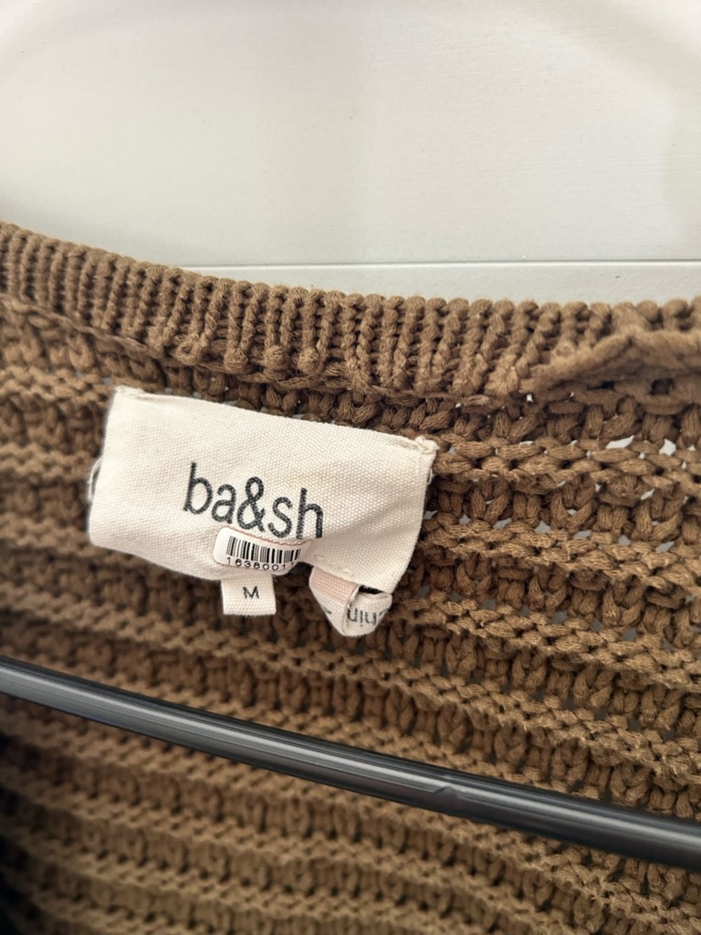 ba&sh Gaspard Cardigan Tan Open-Weave Knit Crop - Picture 5 of 11